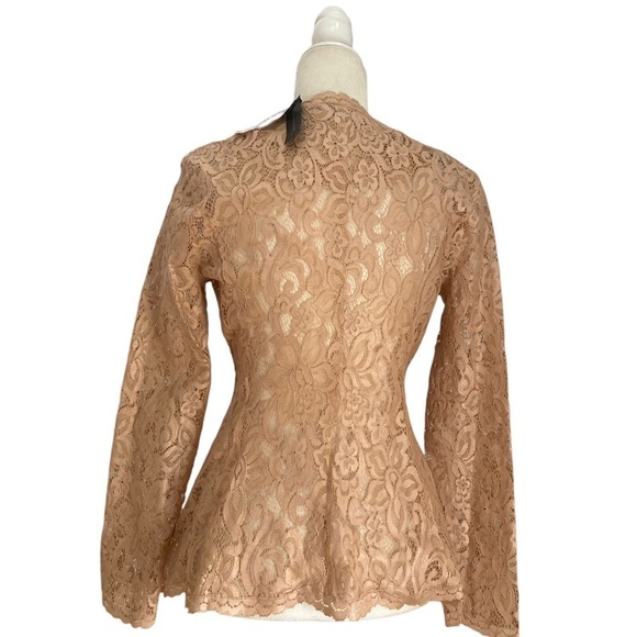 Josie Natori Lacquer Nude Lace Top NWT Zip front Semi Sheer Peplum - Picture 7 of 13